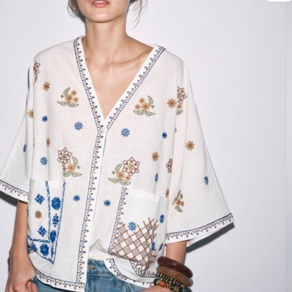 Zara Embroidered Kimono Jacket